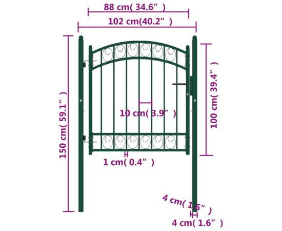 Poartă de gard cu arcadă, verde, 100x100 cm, oțel, 5 image