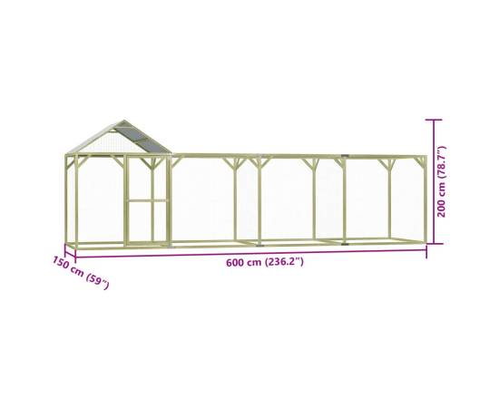 Cușcă pentru pui 6x1,5x2 m lemn de pin tratat, 7 image