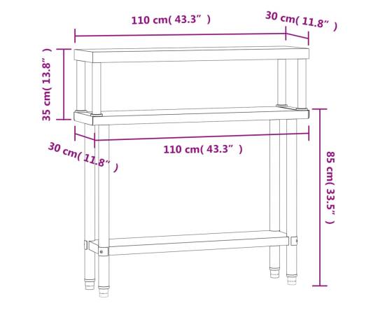 Masă bucătărie cu raft superior, 110x30x120 cm, oțel inoxidabil, 8 image