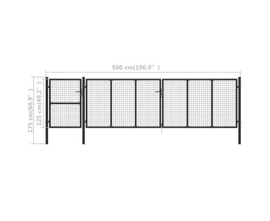 Poartă de grădină, antracit, 500 x 125 cm, oțel, 5 image