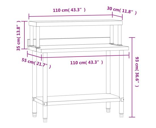 Masă bucătărie cu raft superior, 110x55x120 cm, oțel inoxidabil, 8 image