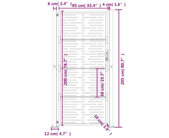Poartă pentru grădină, 105x205 cm, oțel corten, dreptunghiuri, 11 image