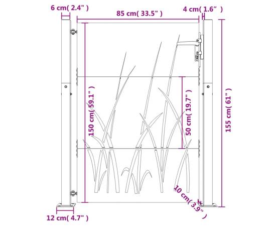 Poartă pentru grădină, 105x155 cm, oțel corten, model iarbă, 11 image