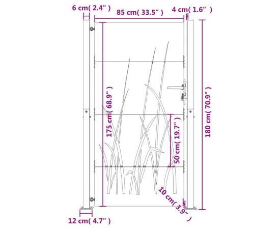 Poartă pentru grădină, 105x180 cm, oțel corten, model iarbă, 11 image