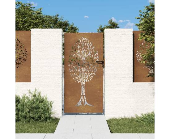 Poartă pentru grădină, 85x175 cm, oțel corten, model copac