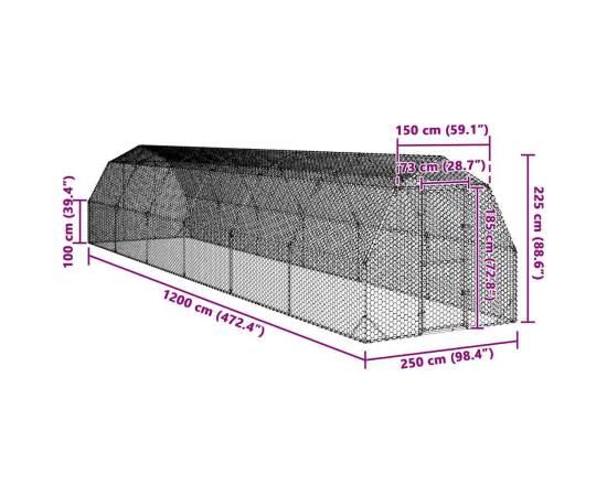 Țarc de găini 2,5x12x2,25 m oțel galvanizat, 8 image