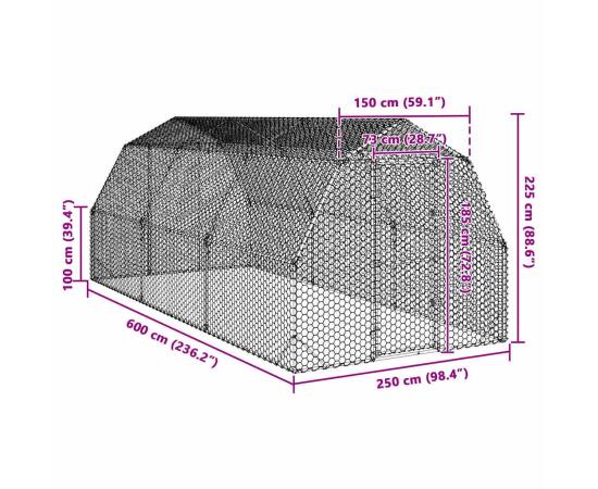 Țarc de găini 2,5x6x2,25 m oțel galvanizat, 8 image