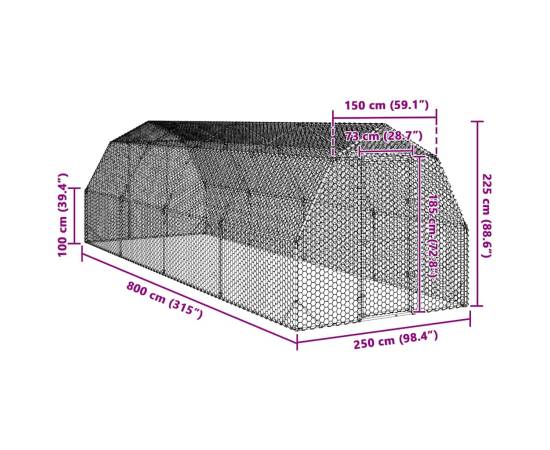 Țarc de găini 2,5x8x2,25 m oțel galvanizat, 8 image