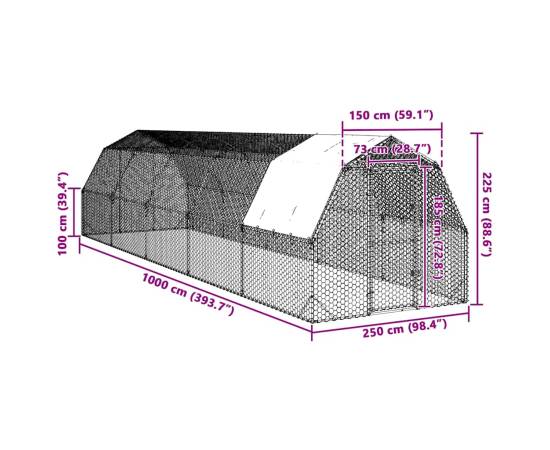 Țarc de găini cu acoperiș 2,5x10x2,25 m oțel galvanizat, 8 image