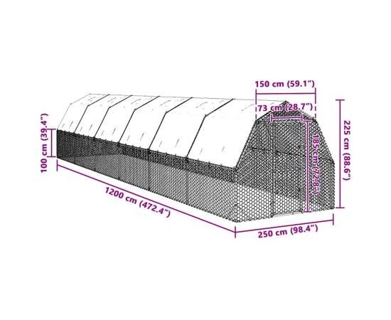 Țarc de găini cu acoperiș 2,5x12x2,25 m oțel galvanizat, 8 image