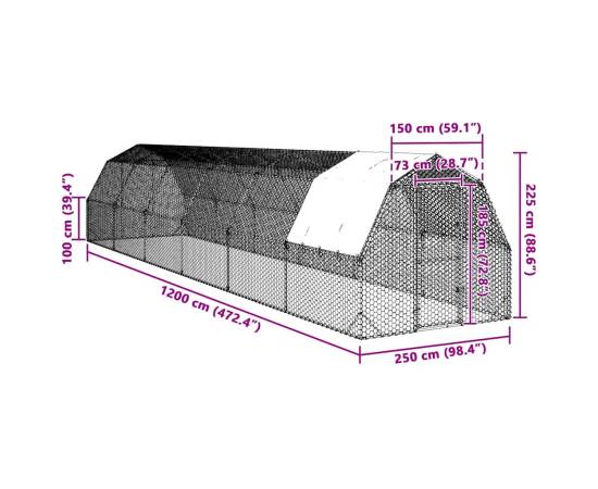 Țarc de găini cu acoperiș 2,5x12x2,25 m oțel galvanizat, 8 image