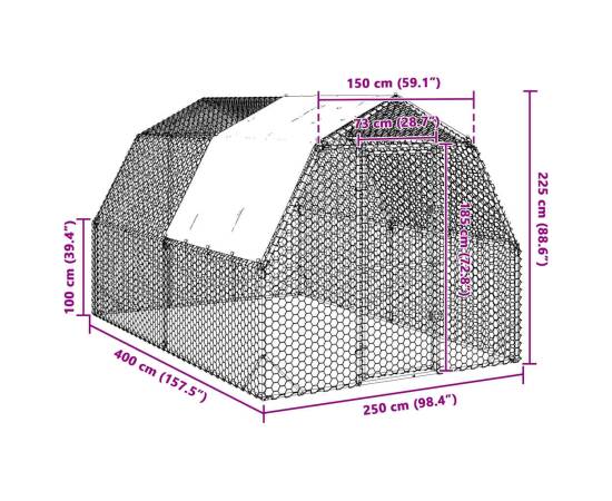 Țarc de găini cu acoperiș 2,5x4x2,25 m oțel galvanizat, 8 image