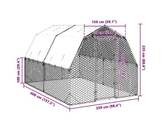 Țarc de găini cu acoperiș 2,5x4x2,25 m oțel galvanizat, 8 image