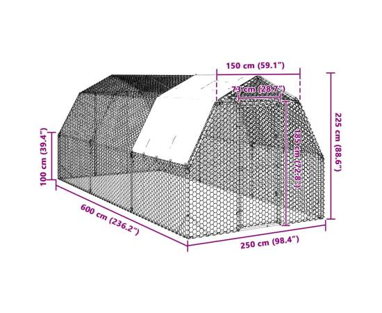 Țarc de găini cu acoperiș 2,5x6x2,25 m oțel galvanizat, 8 image