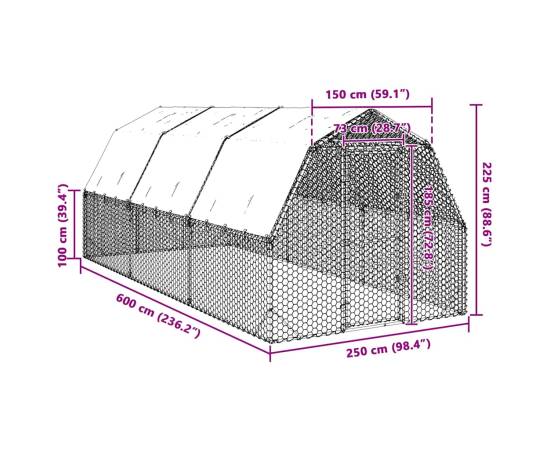 Țarc de găini cu acoperiș 2,5x6x2,25 m oțel galvanizat, 8 image