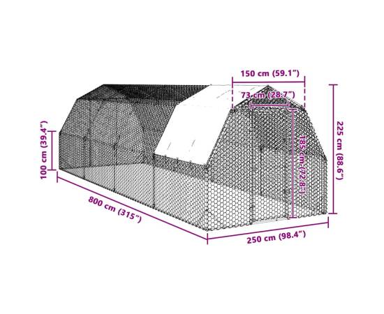 Țarc de găini cu acoperiș 2,5x8x2,25 m oțel galvanizat, 8 image