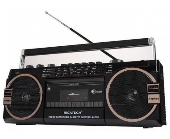 Radiocasetofon portabil retro ricatech pr1980 ghettoblaster, 2 x 8 w, am, fm,