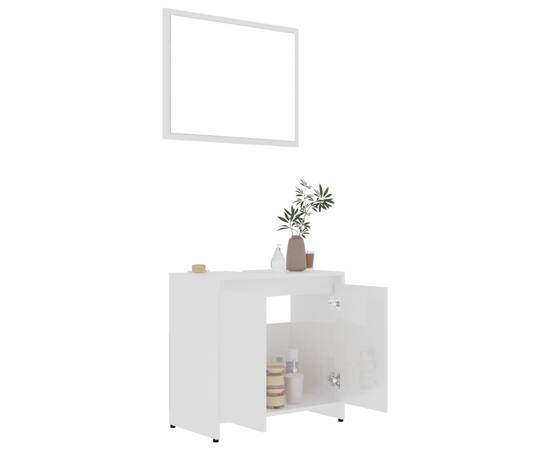 Set mobilier de baie, 3 piese, alb extralucios, pal, 6 image