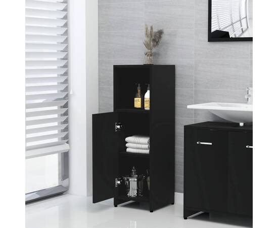 Set mobilier de baie, 3 piese, negru, pal, 5 image