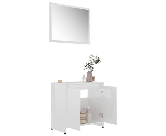 Set mobilier de baie, 4 piese, alb extralucios, pal, 5 image