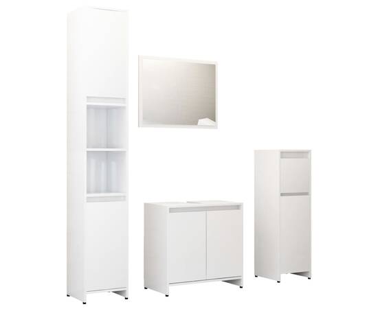 Set mobilier de baie, 4 piese, alb extralucios, pal, 2 image