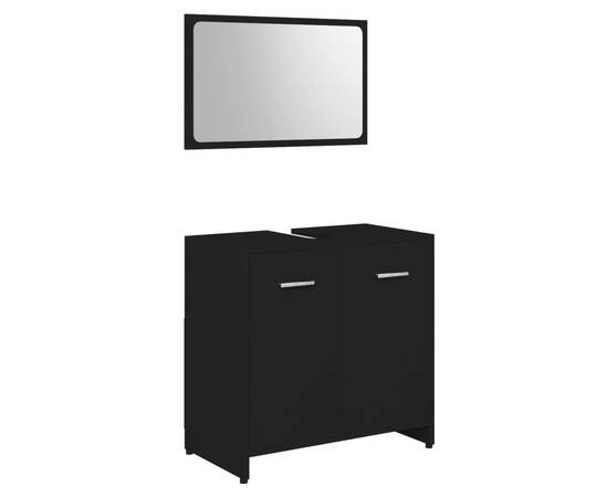 Set mobilier de baie, 4 piese, negru, pal, 3 image