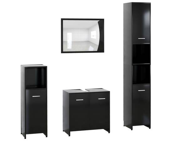 Set mobilier de baie, 4 piese, negru, pal, 2 image