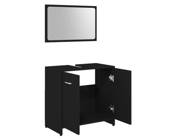 Set mobilier de baie, 4 piese, negru, pal, 4 image