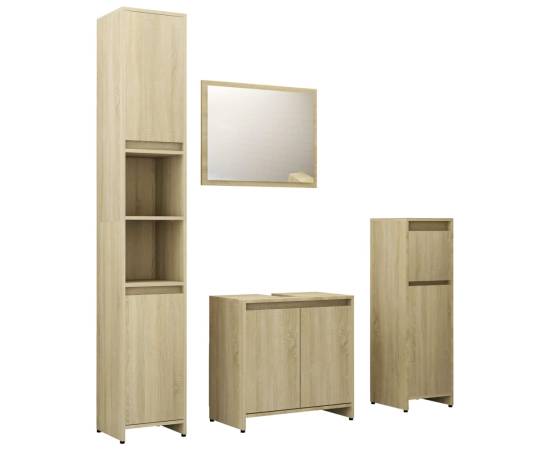 Set mobilier de baie, 4 piese, stejar sonoma, pal, 2 image