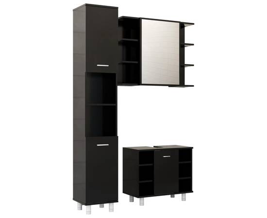 Set mobilier baie, 3 piece, negru, pal, 2 image