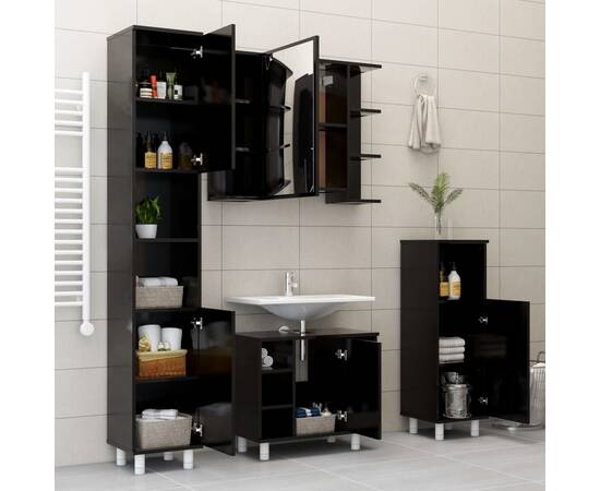 Set mobilier baie, 3 piece, negru, pal, 4 image