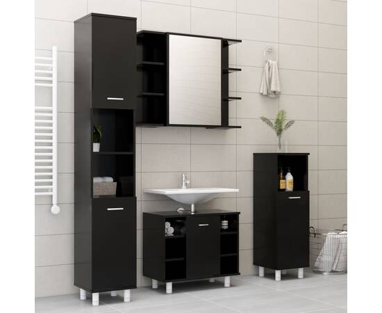 Set mobilier baie, 3 piece, negru, pal, 3 image