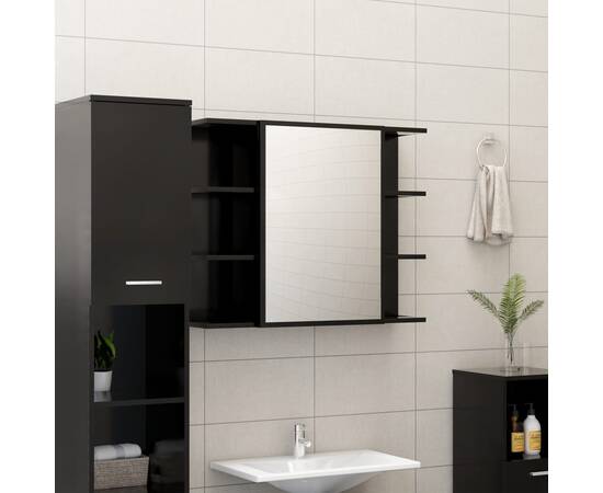 Set mobilier baie, 3 piece, negru, pal, 5 image