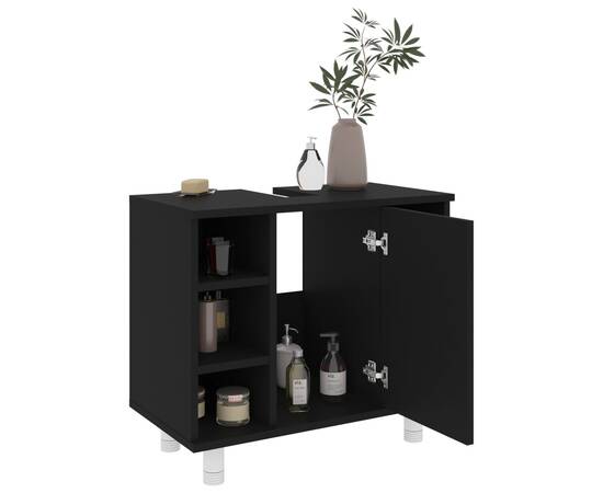 Set mobilier baie, 3 piece, negru, pal, 10 image