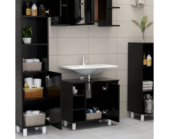 Set mobilier baie, 3 piece, negru, pal, 9 image