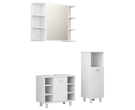 Set mobilier baie, 3 piese, alb extralucios, pal, 2 image