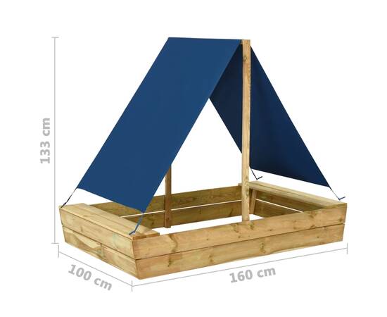 Groapă de nisip cu acoperiș, 160x100x133 cm, lemn de pin tratat, 6 image