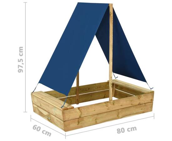 Groapă de nisip cu acoperiș, 80x60x97,5 cm, lemn de pin tratat, 6 image