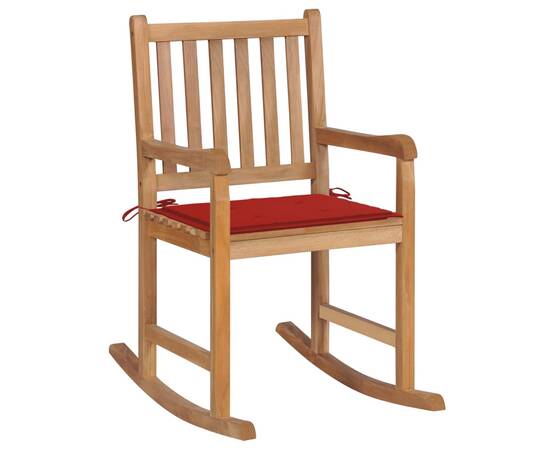 Scaun balansoar cu perne roșii, lemn masiv tec