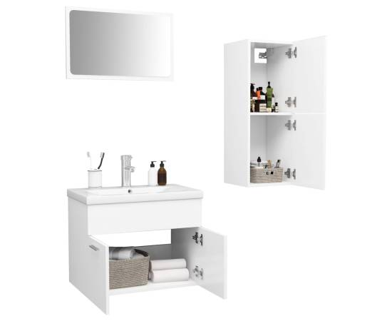 Set mobilier de baie, alb, pal, 3 image