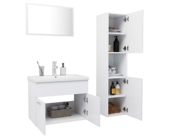 Set mobilier de baie, alb, pal, 3 image