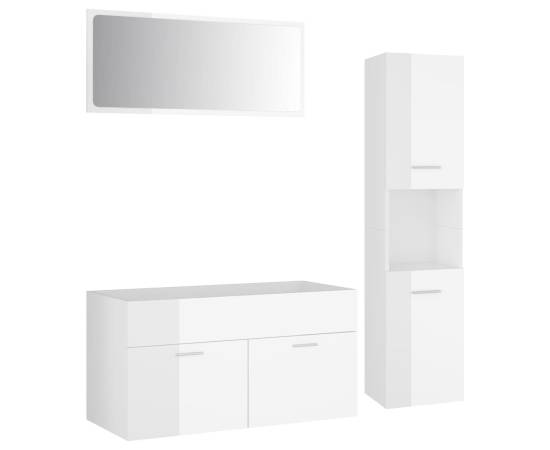 Set mobilier de baie, alb extralucios, pal, 2 image