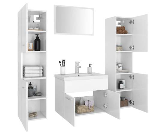 Set mobilier de baie, alb, pal, 3 image