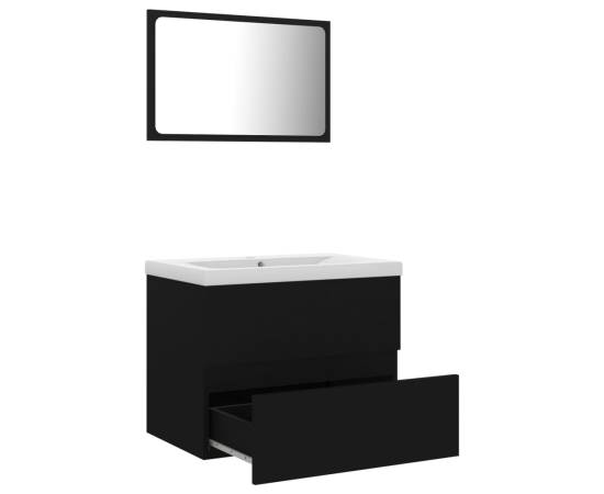 Set mobilier de baie, negru, pal, 5 image