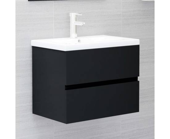 Set mobilier de baie, negru, pal, 4 image