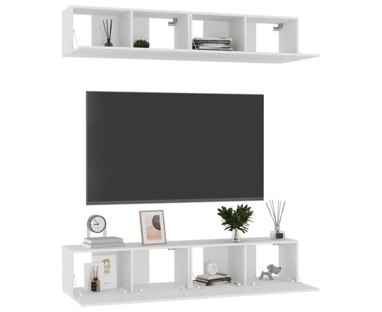 Comode tv, 4 piese, alb, 80x30x30 cm, pal, 3 image