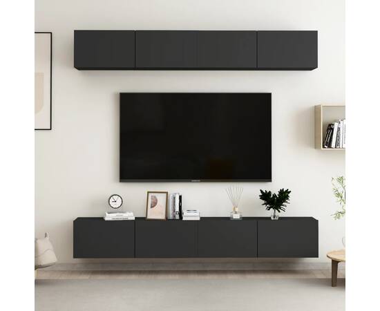 Comode tv, 4 buc., negru, 100x30x30 cm, pal