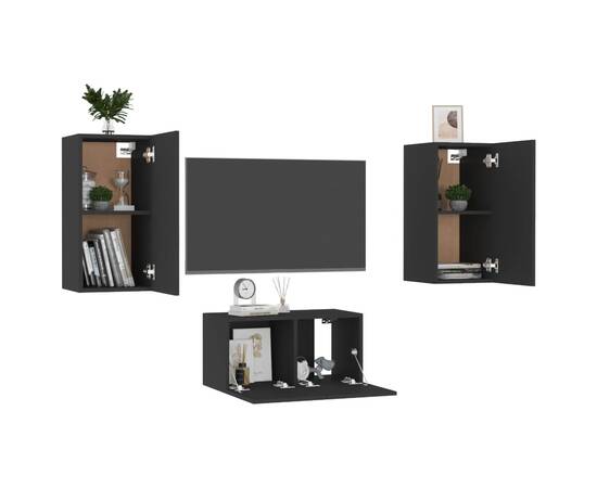 Set dulapuri tv, 3 piese, negru, pal, 3 image