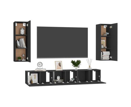Set dulapuri tv, 5 piese, negru, pal, 3 image