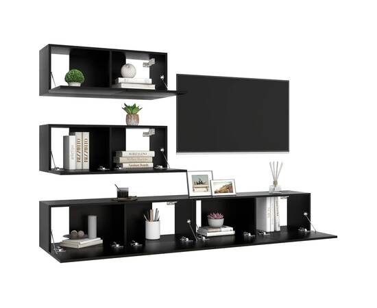 Set comode tv, 4 buc., negru, pal, 3 image